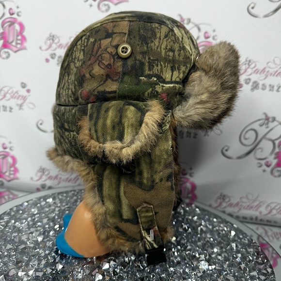 Toque hat trapper camo fur real rabbit Camouflage Fur-Lined Hat embroidered - Picture 1 of 15